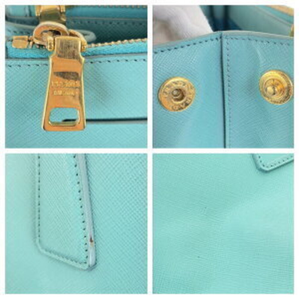 Prada Galilea bag green logo Green triangle tote leather plate Saffiano - Picture 4 of 10